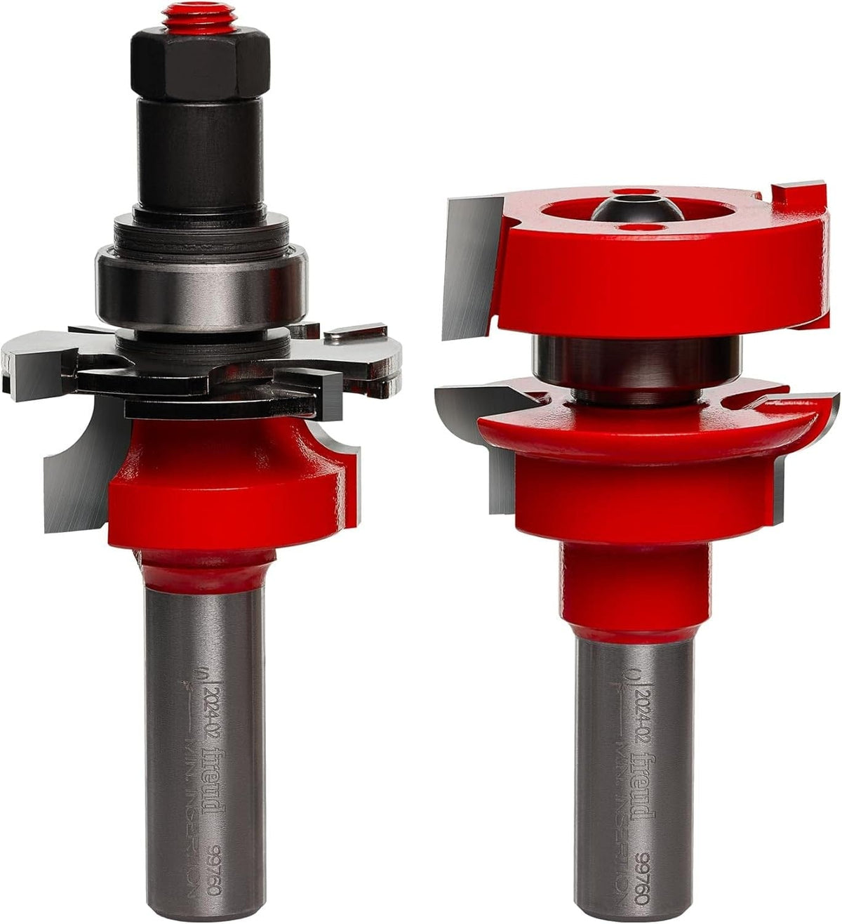 Freud 99-760 1-11/16-inch Premier Adjustable Rail and Stile router bit set featuring 1/2-inch shanks and carbide cutters for professional cabinet door making.