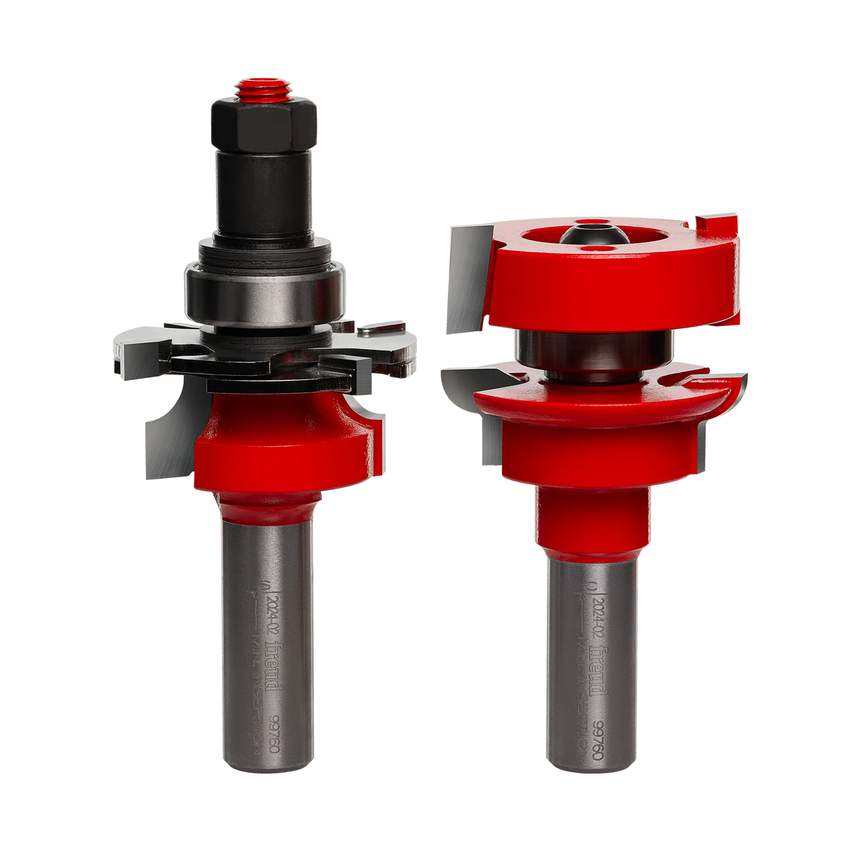 Freud 99-760 1-11/16-inch Premier Adjustable Rail and Stile router bit set featuring 1/2-inch shanks and carbide cutters for professional cabinet door making.