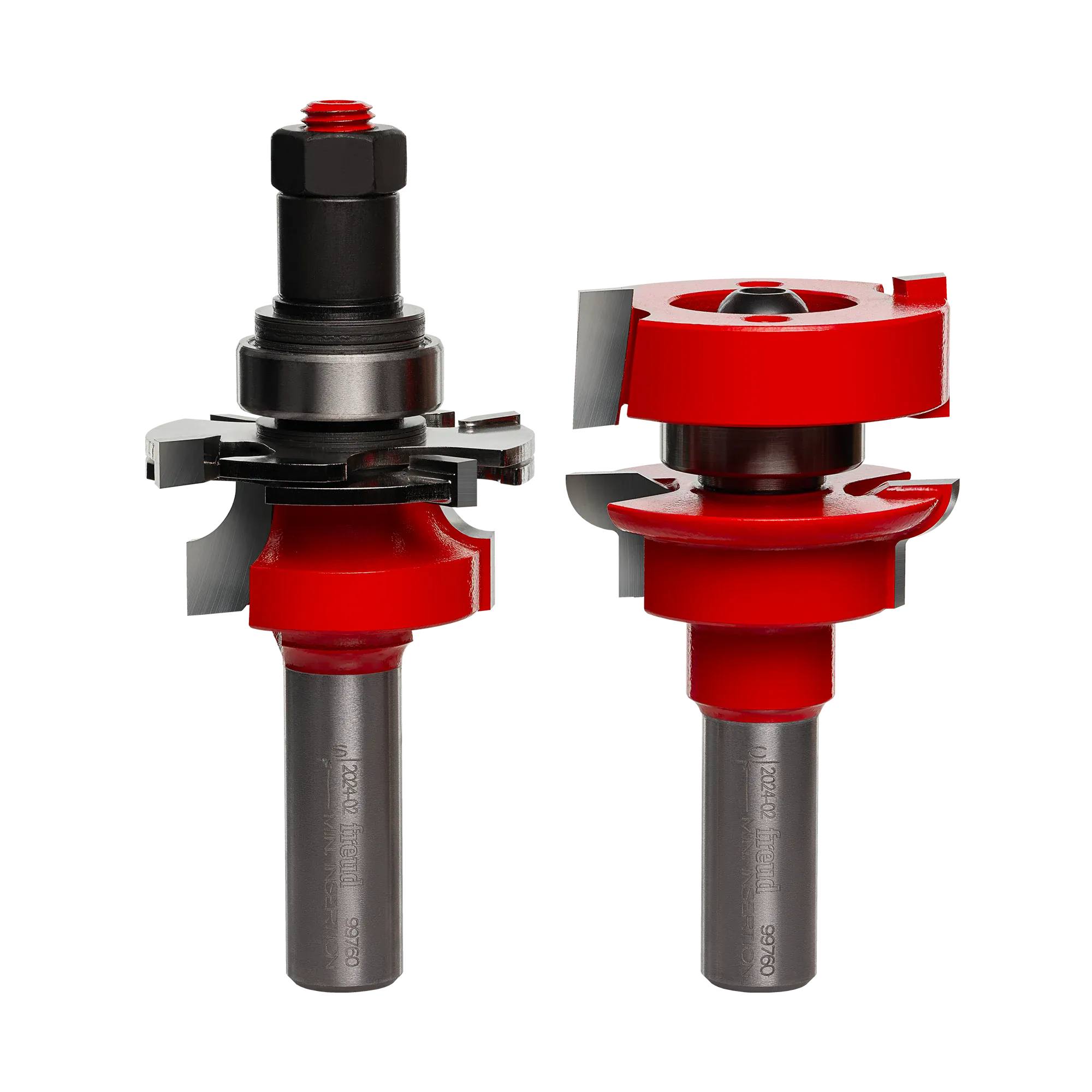 Freud 99-760 1-11/16-inch Premier Adjustable Rail and Stile router bit set featuring 1/2-inch shanks and carbide cutters for professional cabinet door making.