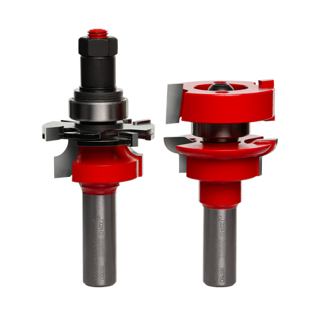 Freud 99-760 1-11/16-inch Premier Adjustable Rail and Stile router bit set featuring 1/2-inch shanks and carbide cutters for professional cabinet door making.