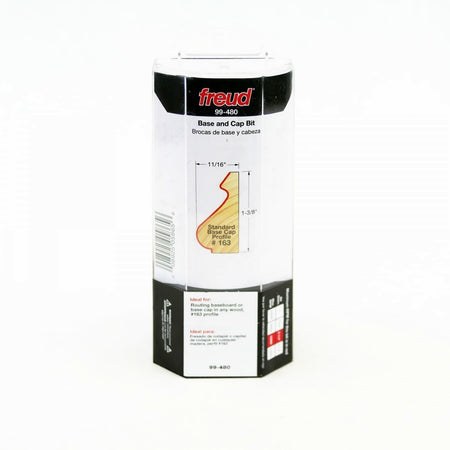 The back of the retail packaging for the Freud 99-480 router bit, showing the profile diagram and barcode.