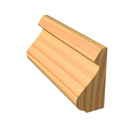 A piece of wood molding showing the final profile cut created by the Freud 99-480 base and cap router bit.