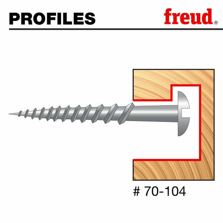 Diagram illustrating the stepped profile created by the Freud 70-104 Key Hole Router Bit, showing how a screw head enters the larger opening and locks into the smaller slot.