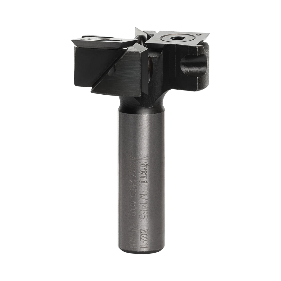 Freud TM1465 1-1/2 inch MDF spoilboard surfacing and rabbeting router bit with 1/2 inch shank and replaceable carbide insert cutters for CNC machines.
