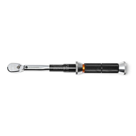 GEARWRENCH 120XP micrometer torque wrench with ratcheting head, knurled handle, and visible Newton-meter scale. Designed for precise torque application in mechanical and automotive tasks.
