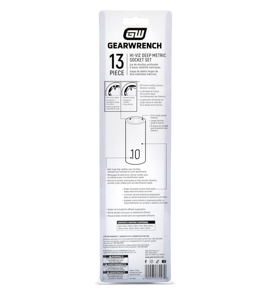 The back of the 80304H retail package, providing detailed technical specifications, a full list of contents, and illustrations of the off-corner loading design and entry angle fastener guides.