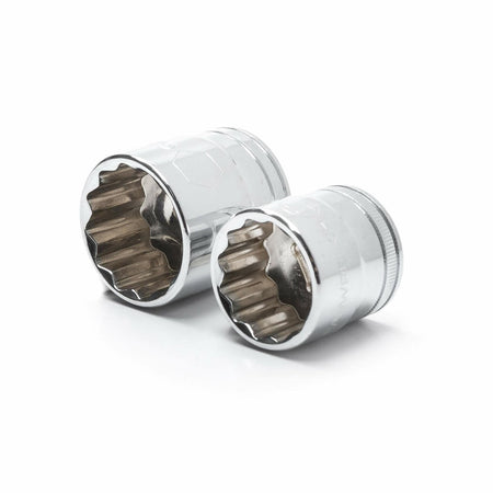 A standard 12-point socket and a deep 12-point socket from the GEARWRENCH set shown together for comparison.