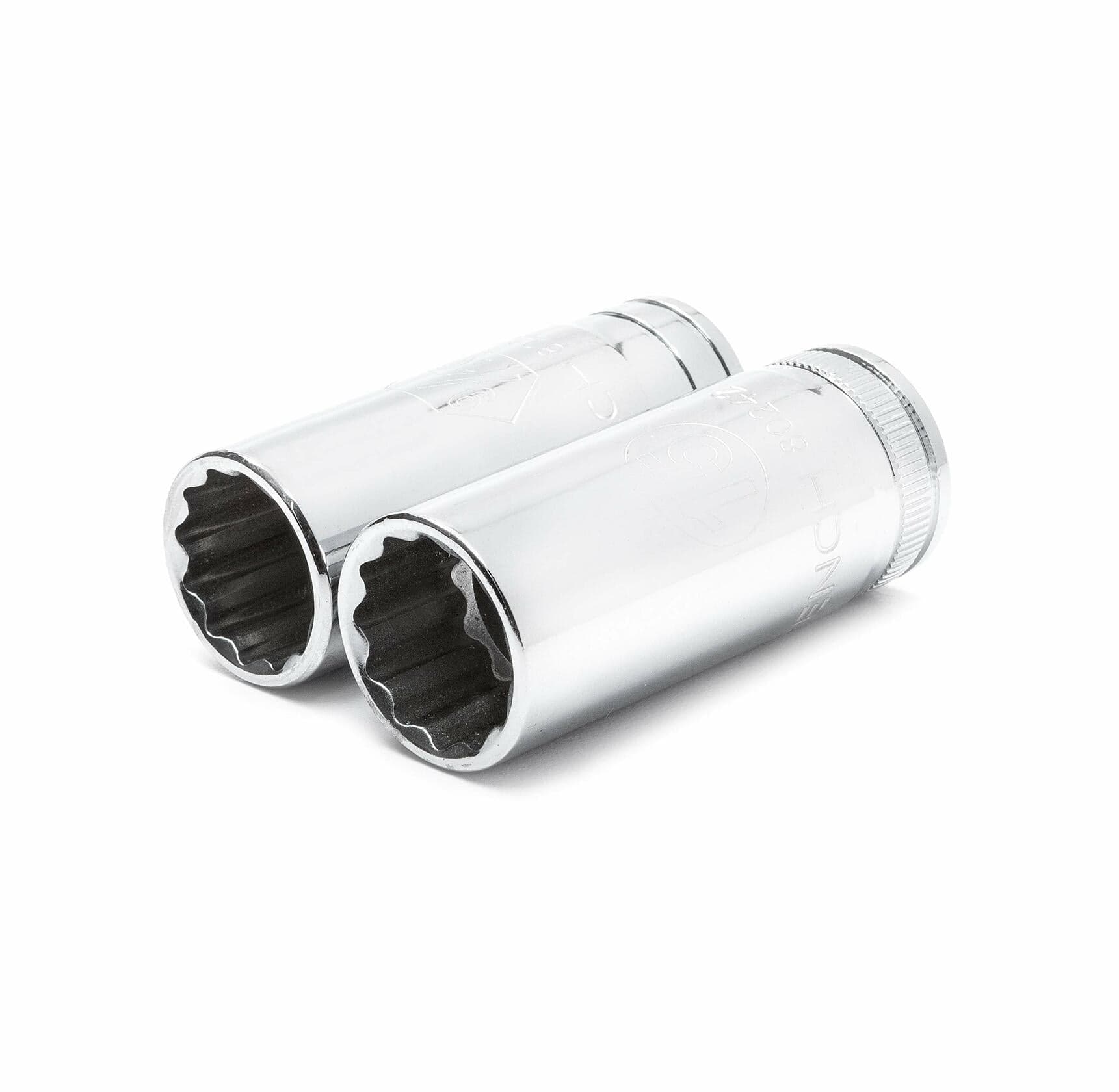 GEARWRENCH_176-Piece_Master_Socket_Set_1_4_3_8_1_2-Inch_Drive_SAE_Metric_12-Point_Standard_Deep_Sockets_Full_Polish_Chrome_89074_2.jpg

An infographic detailing the six types of sockets included in the GEARWRENCH 89074 set, organized by 1/4, 3/8, and 1/2-inch drive sizes for both standard and deep sockets.

GEARWRENCH_176-Piece_Master_Socket_Set_1_4_3_8_1_2-Inch_Drive_SAE_Metric_12-Point_Standard_Deep_Sockets_Full_Polish_Chrome_89074_5.jpg

A pair of 12-point deep well sockets from the GEARWRENCH set, highl