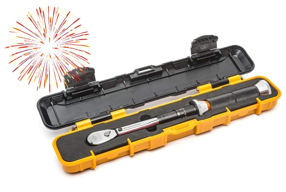 GEARWRENCH 1/4" Drive 120XP Micrometer Torque Wrench 85171 in Carrying Case with a fireworks starburst in the corner