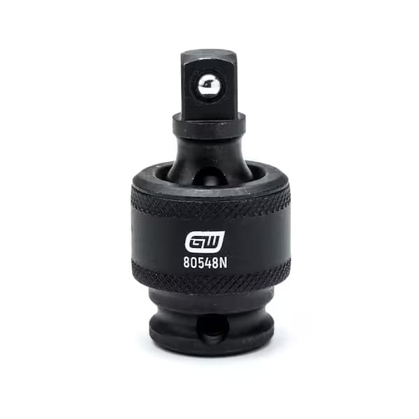 A close-up studio shot of the black 3/8-inch drive universal joint (swivel adapter) accessory included in the socket set.