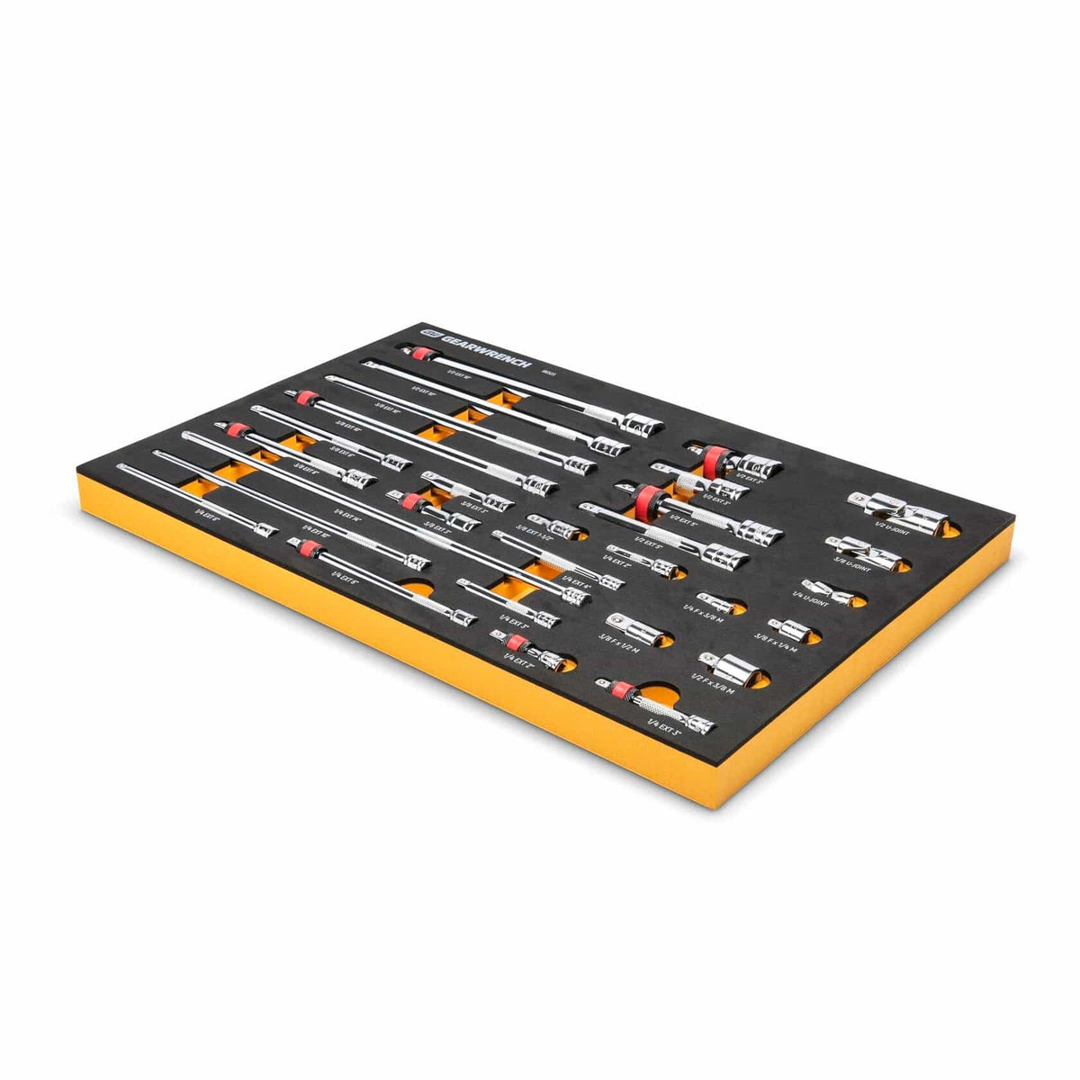 Foam tray containing torque screwdrivers labeled with torque values from 0.4 Nm to 2.0 Nm. Tools are organized in designated slots for secure storage and quick identification. Ideal for precision fastening tasks.