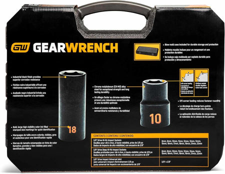 Rear view of the GEARWRENCH 84925H case showing the layout of the 29 pieces and the lifetime warranty information.