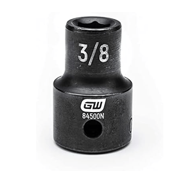 A close-up profile of the GEARWRENCH 3/8-inch 6-point standard impact socket, model 84500N.