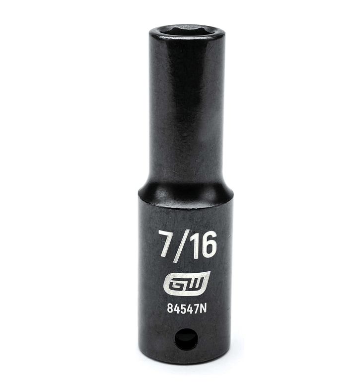 A close-up profile of the GEARWRENCH 7/16-inch 6-point deep impact socket, model 84547N.