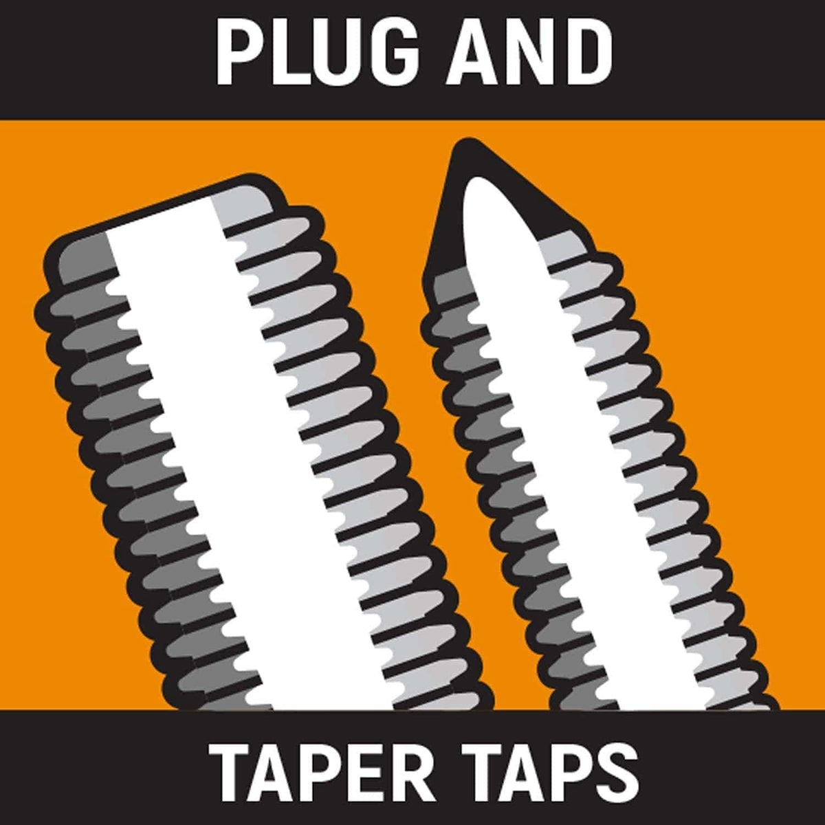 Comparison graphic showing the specialized design of GearWrench plug and taper taps, engineered for easy starting and high-accuracy thread alignment in various industrial materials.