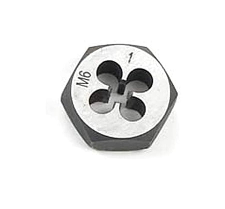 Detailed view of a GearWrench M6 metric solid hex die, engineered for cleaning up damaged threads or cutting new threads with industrial-grade precision.