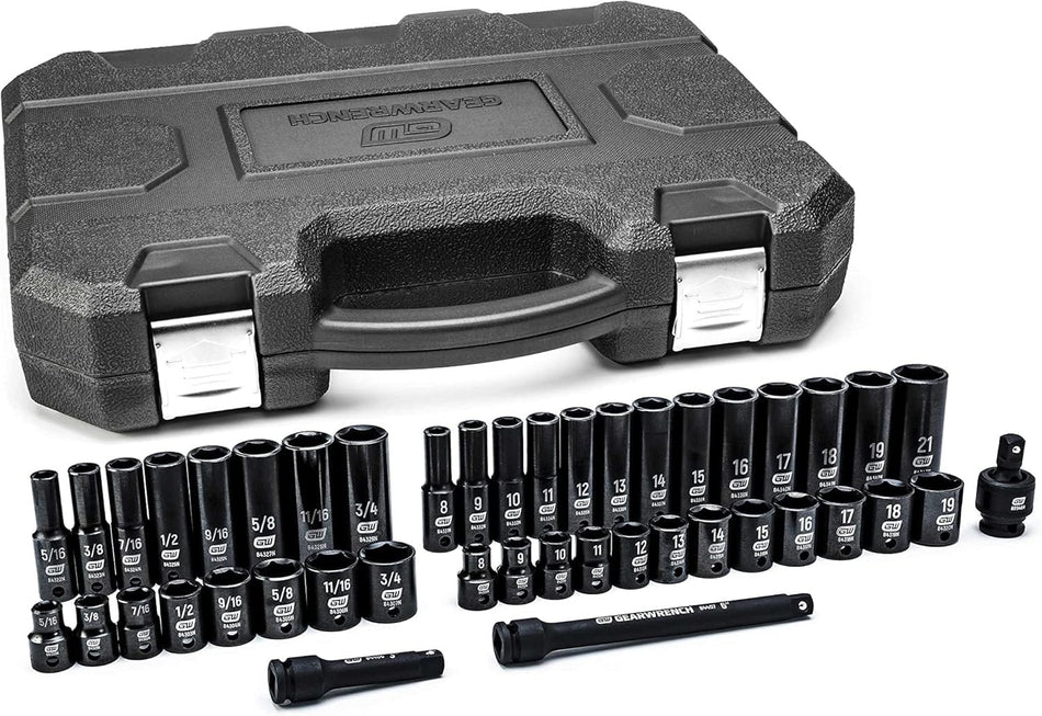 GEARWRENCH 44 Pc. 3/8" Drive 6 Point Standard & Deep Impact SAE/Metric Socket Set with case and extensions.