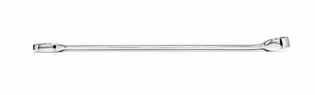 Double box-end wrench with two closed-loop ends of different sizes. The chrome-plated tool features offset ends for improved access in tight spaces. Ideal for mechanical and automotive tasks requiring versatile fastening options.