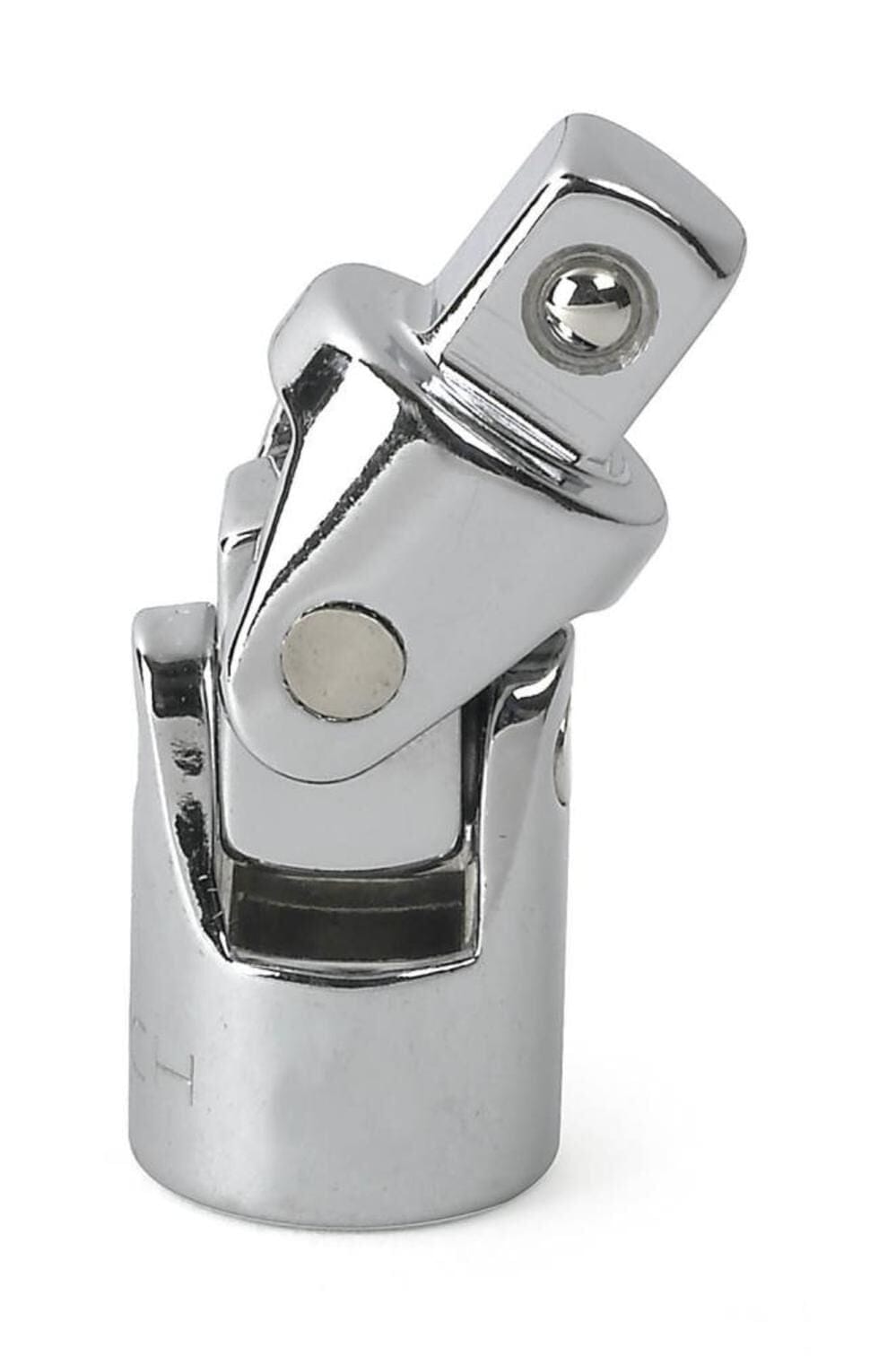 A detailed shot of a GEARWRENCH 1/4 inch drive universal joint accessory, showcasing the swivel ball design and high-polish chrome finish for accessing fasteners at difficult angles.