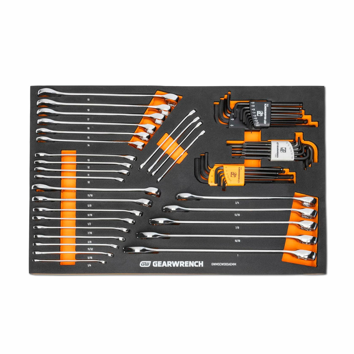 GEARWRENCH 59-Piece SAE Metric Combination Wrench and Magnetic Ball-End Hex Key Set in EVA Foam Tray for Tool Chest Organization