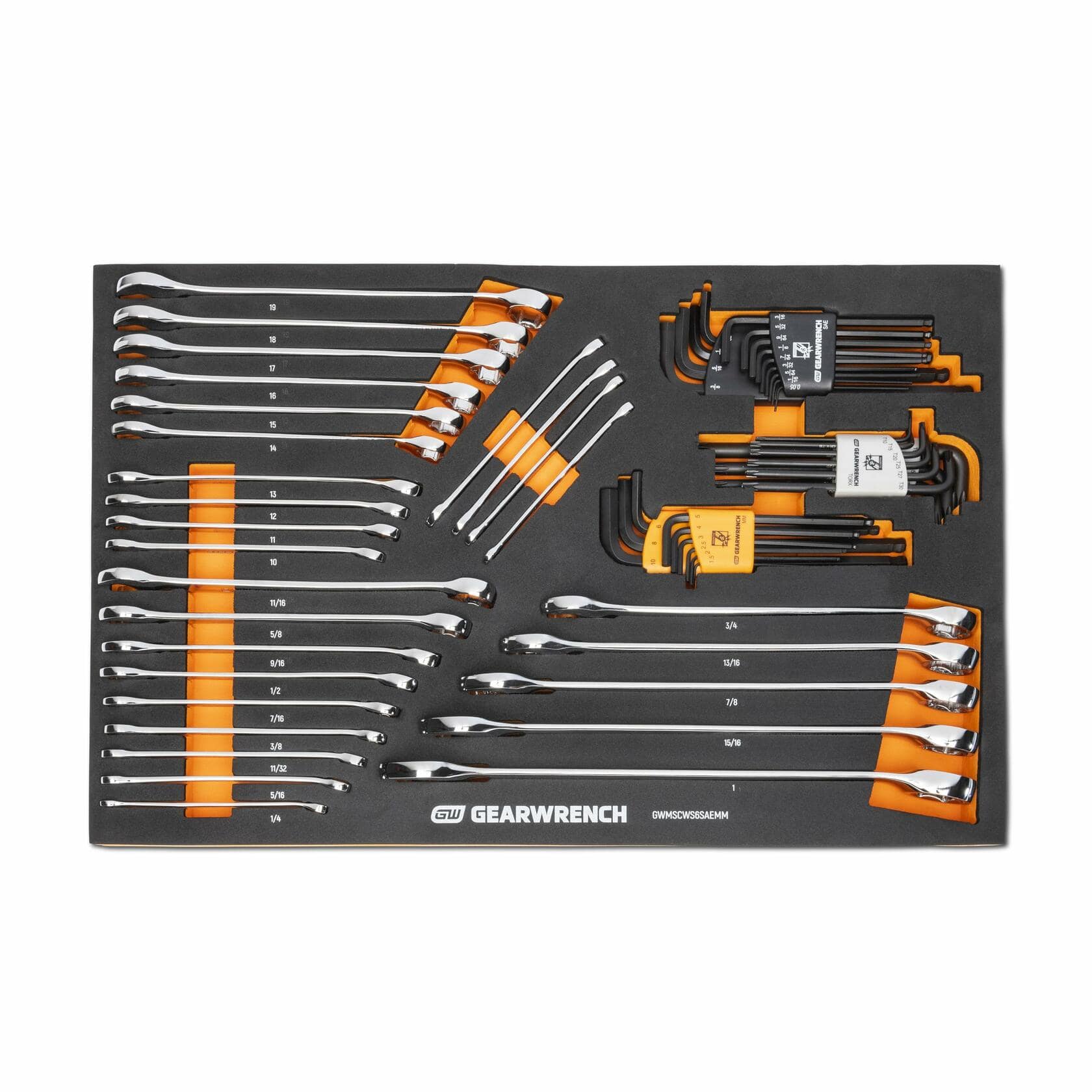 GEARWRENCH 59-Piece SAE Metric Combination Wrench and Magnetic Ball-End Hex Key Set in EVA Foam Tray for Tool Chest Organization