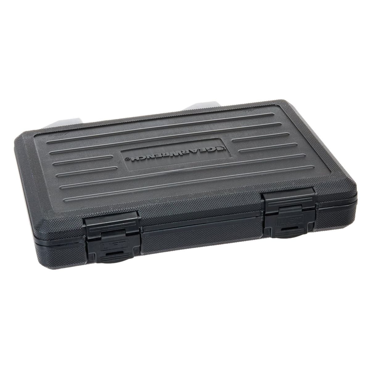 The exterior view of the closed heavy-duty GEARWRENCH blow mold storage case, showcasing the rugged high-impact plastic construction and secure dual-latch system for professional tool organization and transport.