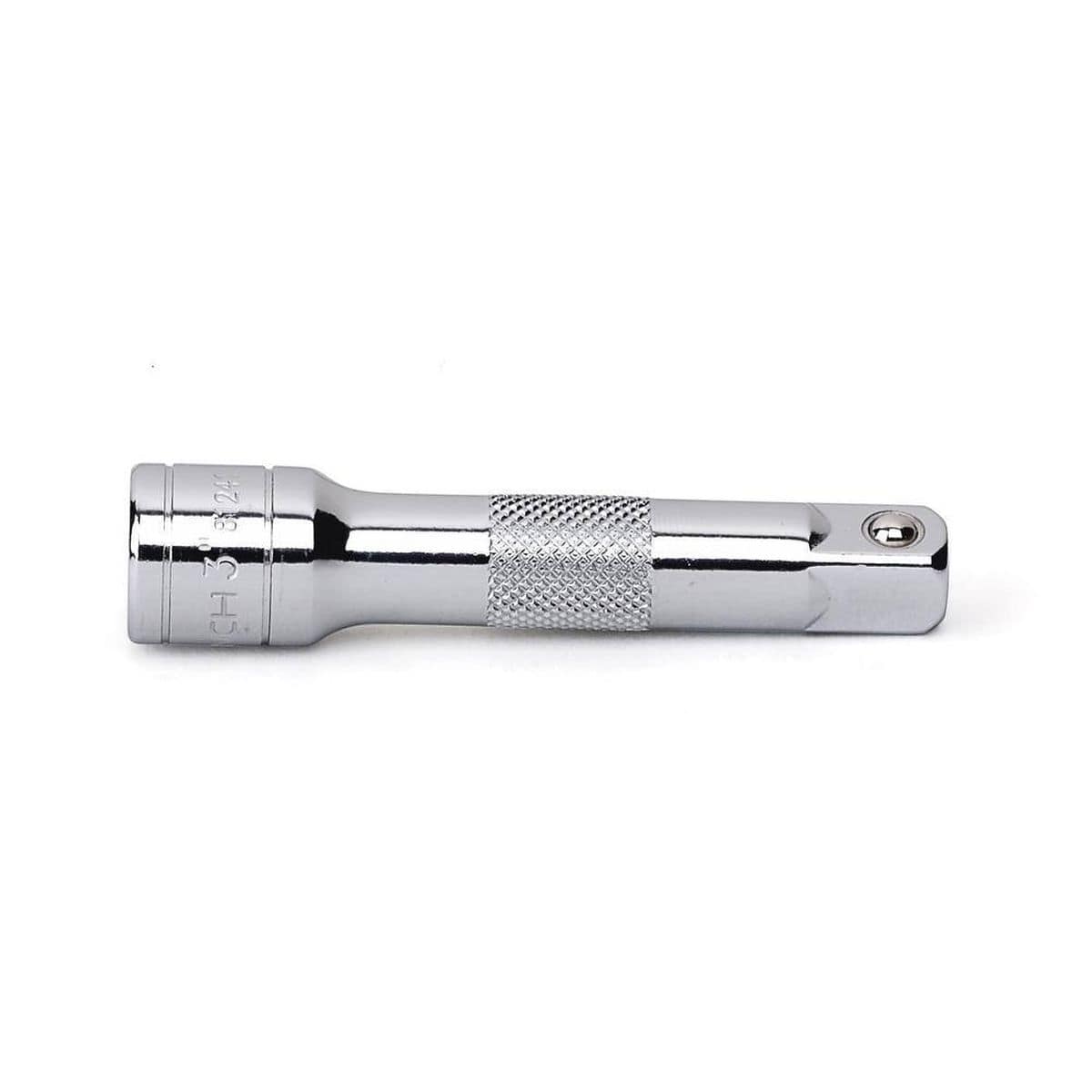 A front view of a GEARWRENCH 3/8-inch drive standard extension bar, illustrating the precision-machined drive end and durable alloy steel construction optimized for professional torque applications.