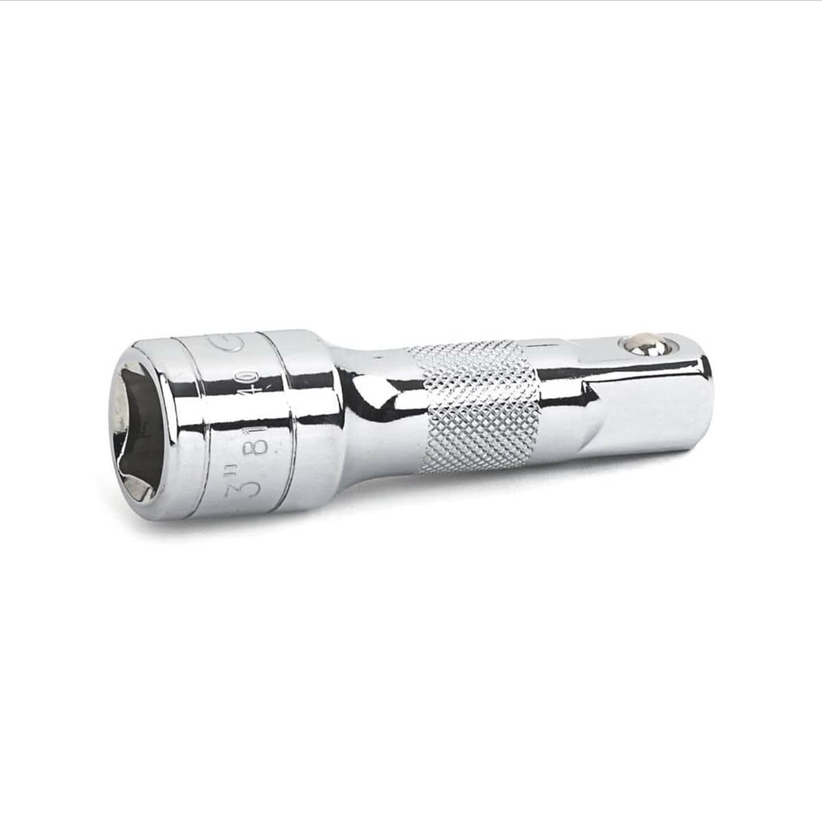 A 1/2 inch drive socket extension bar featuring a chamfered female end and knurled grip for secure handling and fast drive tool engagement.