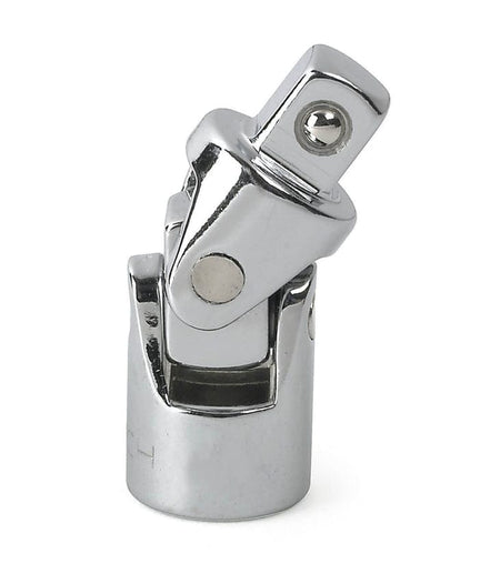 A detailed view of a GEARWRENCH universal joint socket accessory, featuring a smooth-tilting chrome finish designed to provide increased access to fasteners at difficult angles.