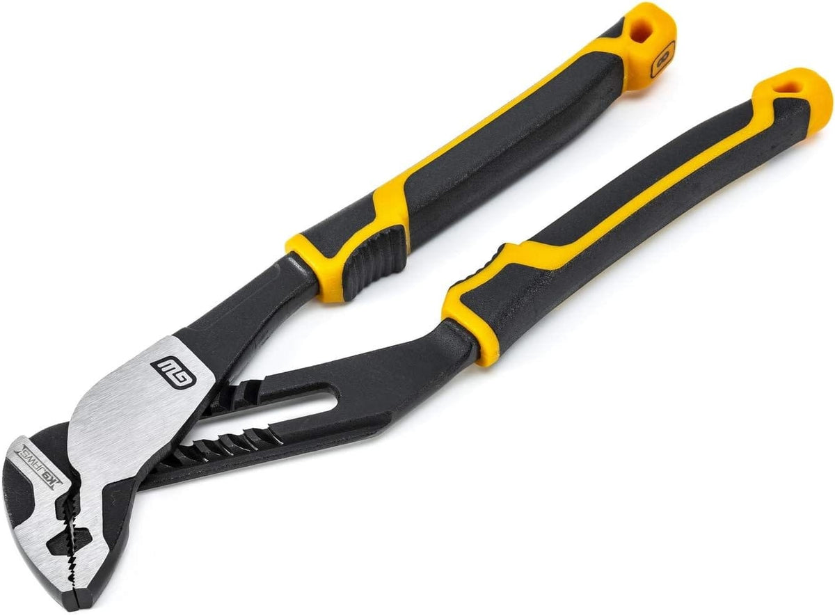 GEARWRENCH 82169C 8-inch PITBULL K9 straight jaw tongue and groove pliers featuring alloy steel construction and professional dual-material ergonomic handles with high-visibility yellow accents.