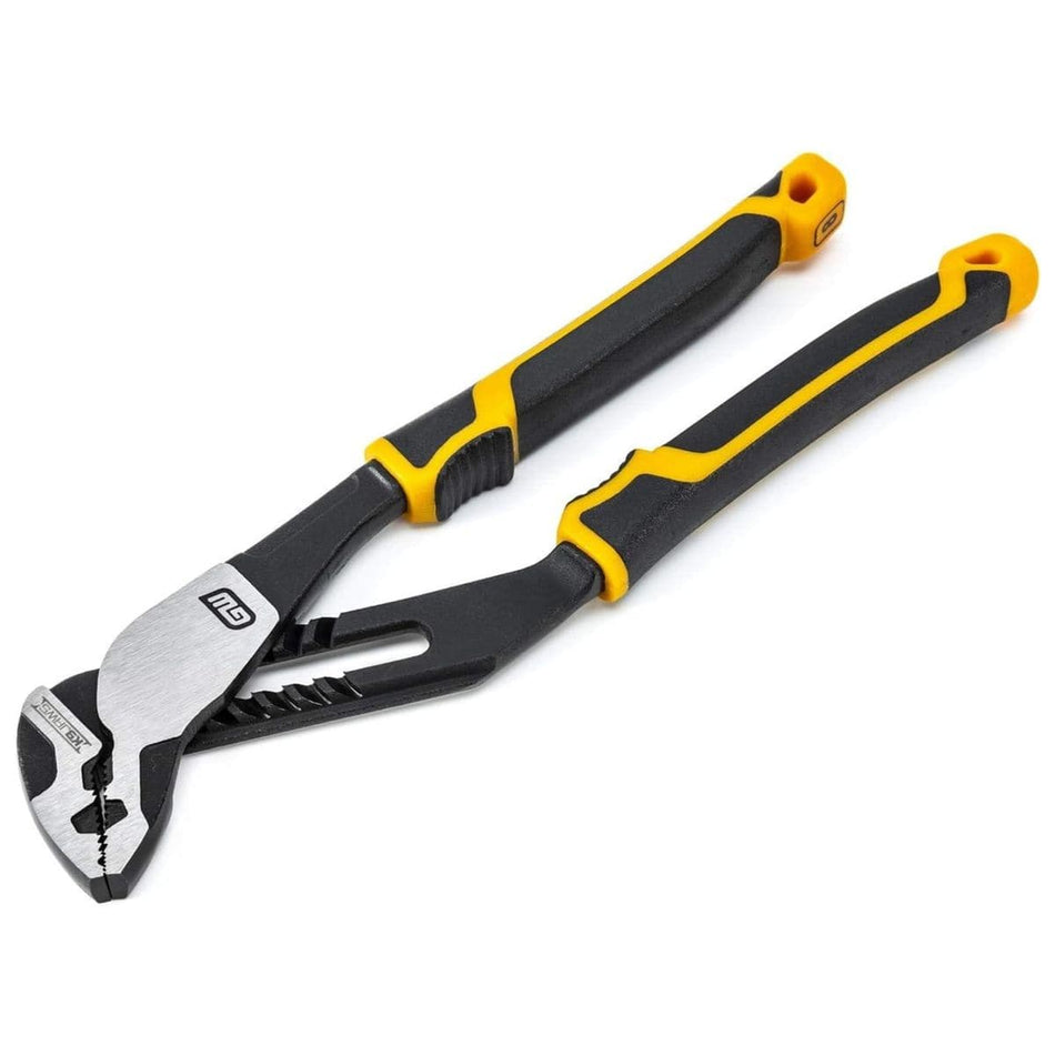 GEARWRENCH 82169C 8-inch PITBULL K9 straight jaw tongue and groove pliers featuring alloy steel construction and professional dual-material ergonomic handles with high-visibility yellow accents.