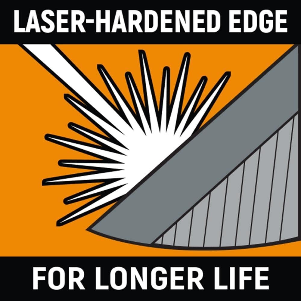 Technical illustration of the GEARWRENCH laser-hardened edge technology showing the molecular strengthening process that results in a more durable and longer-lasting cutting surface.