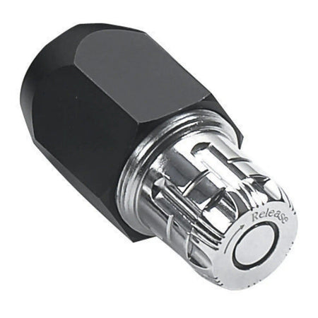 Close-up of a GEARWRENCH black and chrome drive extension adapter featuring a quick-release mechanism for reaching confined areas with the ratcheting tap and die system.