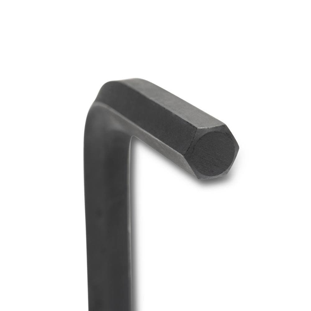Extreme close-up of a GEARWRENCH L-shaped hex key tip demonstrating the precision-machined chamfered edges designed for smooth entry into metric fasteners.