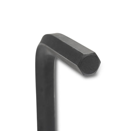 Extreme close-up of a GEARWRENCH L-shaped hex key tip demonstrating the precision-machined chamfered edges designed for smooth entry into metric fasteners.