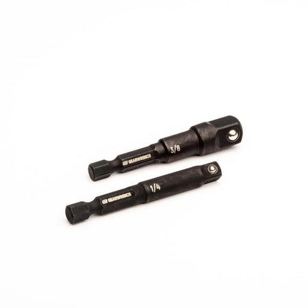 Close-up view of the 1/4-inch and 3/8-inch heavy-duty impact drive adapters included in the GEARWRENCH 83911 Bolt Biter damaged fastener extraction socket set.