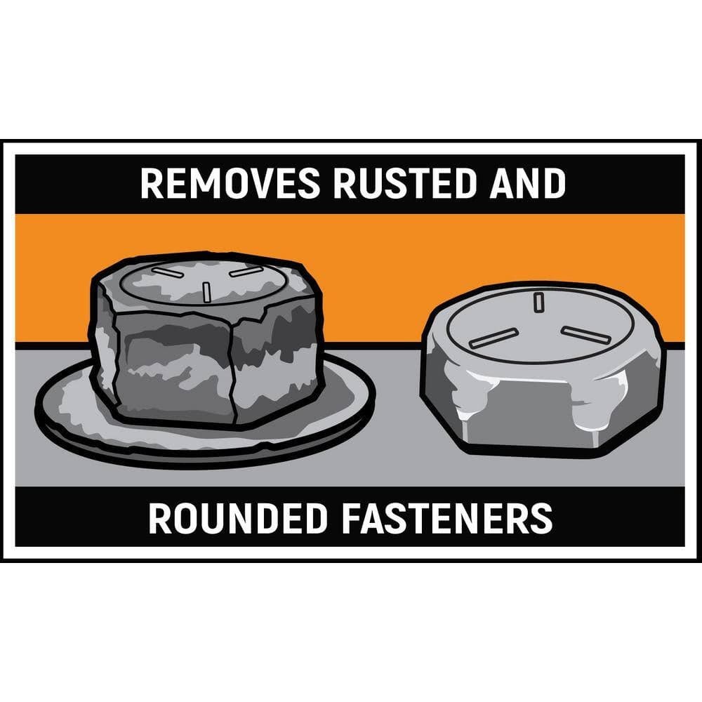 Illustration demonstrating the capabilities of the GEARWRENCH Bolt Biter impact extraction socket set to easily grip and remove both heavily rusted and completely rounded-off fasteners.