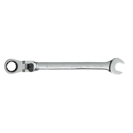 A single 18mm XL GEARWRENCH locking flex head ratcheting wrench showcasing the high-polish chrome finish and the 12-point box end.