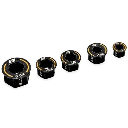 A studio shot of the GEARWRENCH 86190 Bolt Biter 5-piece SAE wrench insert set featuring low-profile extraction tools in sizes ranging from 1/4 inch to 1/2 inch, designed for the removal of damaged and rounded fasteners.