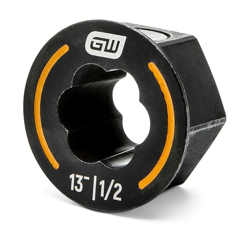 A close-up view of the GEARWRENCH 13mm and 1/2-inch Bolt Biter wrench insert, showcasing the bi-directional internal gripping flutes and the tapered entry design for easy seating on stripped hardware.