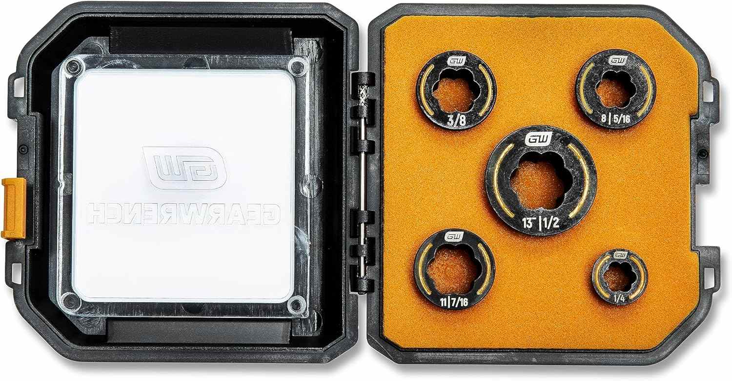 An overhead perspective of the 86190 Bolt Biter set in its storage case, emphasizing the high-visibility laser-etched markings on each Chrome Molybdenum steel insert.