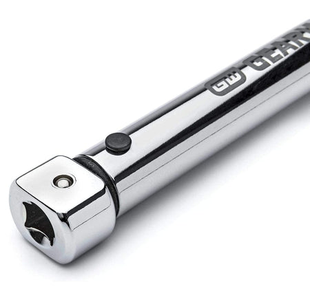 A detailed close-up of the head of the GEARWRENCH 89472 torque wrench, showing the 9mm x 12mm interchangeable head slot.