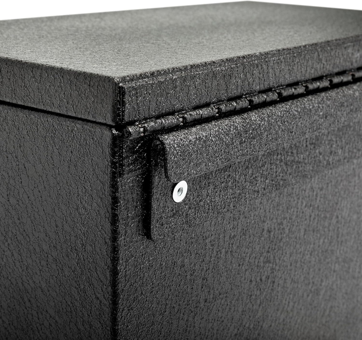 GEARWRENCH mini toolbox rear view highlighting the integrated patent-pending hang hook design meant for mounting securely on roller cabinet ledges.