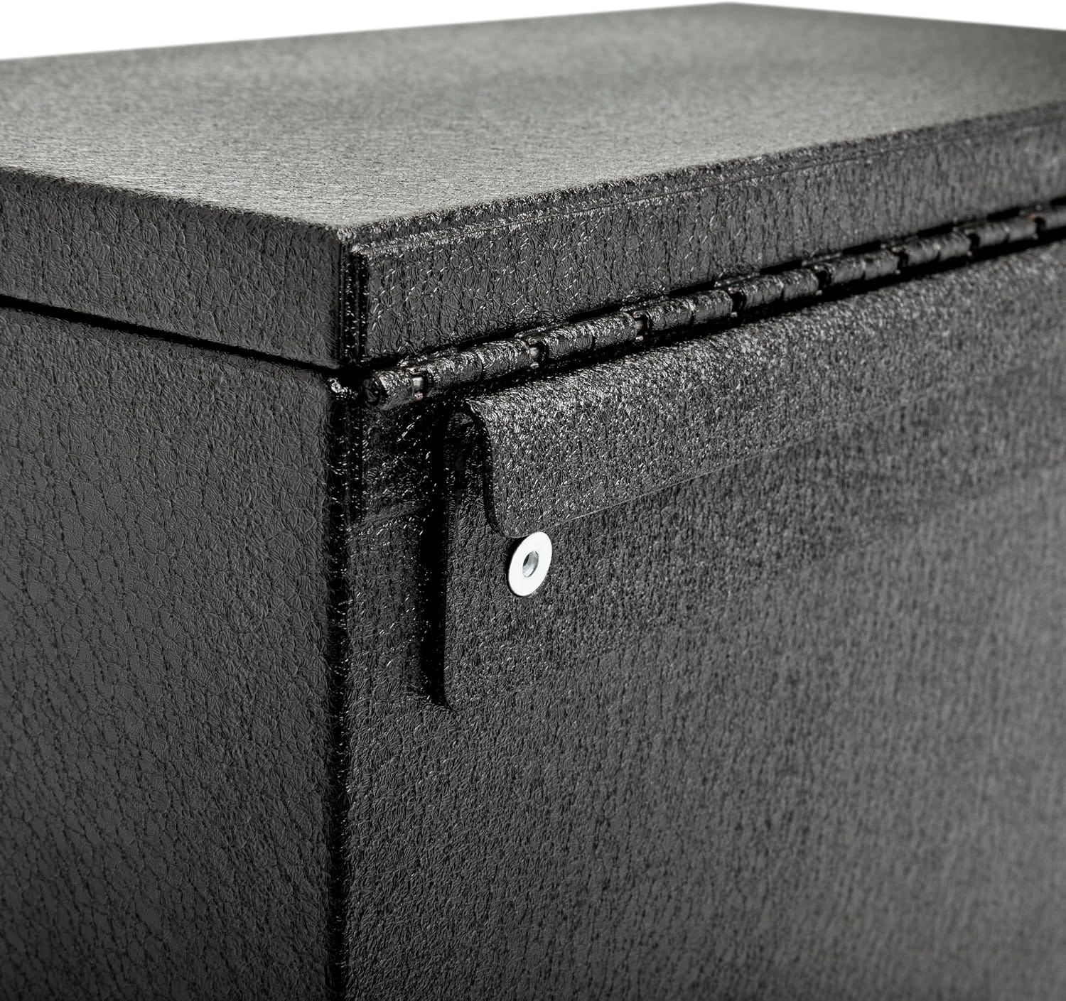 GEARWRENCH mini toolbox rear view highlighting the integrated patent-pending hang hook design meant for mounting securely on roller cabinet ledges.