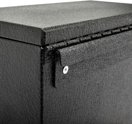 GEARWRENCH mini toolbox rear view highlighting the integrated patent-pending hang hook design meant for mounting securely on roller cabinet ledges.