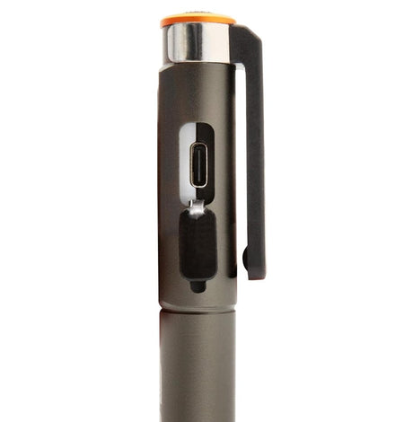 A macro shot of the LED light elements and the USB Type-C charging interface on the GEARWRENCH GWPL, emphasizing the modern charging compatibility and high-output rechargeable lithium-ion power source.