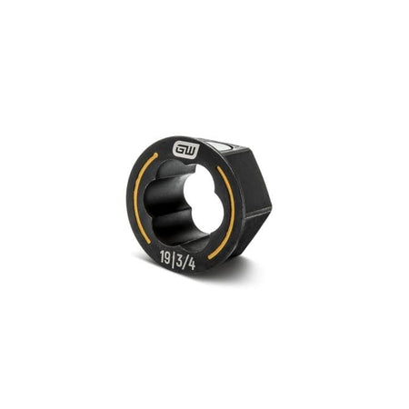 Black wrench insert labeled “19 | 3/4” with toothed inner ring and hex outer shape; marked “GW” on top.