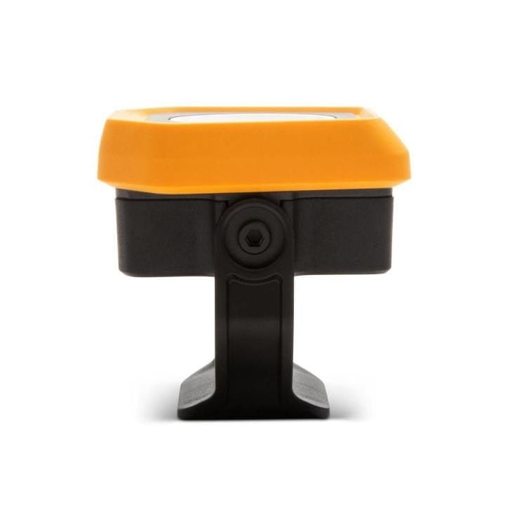 Compact GearWrench LED shop light with yellow top casing and black base mounted on an adjustable stand, designed for portable use in low-light environments.