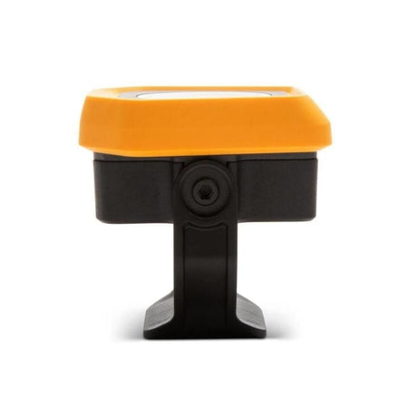 Compact GearWrench LED shop light with yellow top casing and black base mounted on an adjustable stand, designed for portable use in low-light environments.