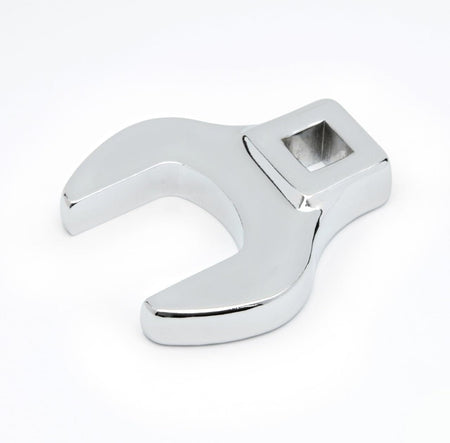 Angled view of a single chrome GearWrench crowfoot wrench showing the thickness of the jaws and the square drive receptacle.